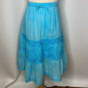 Tiki Palm girls blue boho modest sequin lace skirt Sz Lg 10/12